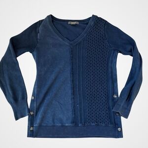Naturals Reflections Blue Mineral Wash Mixed Media Sweater S Coastal Nautical